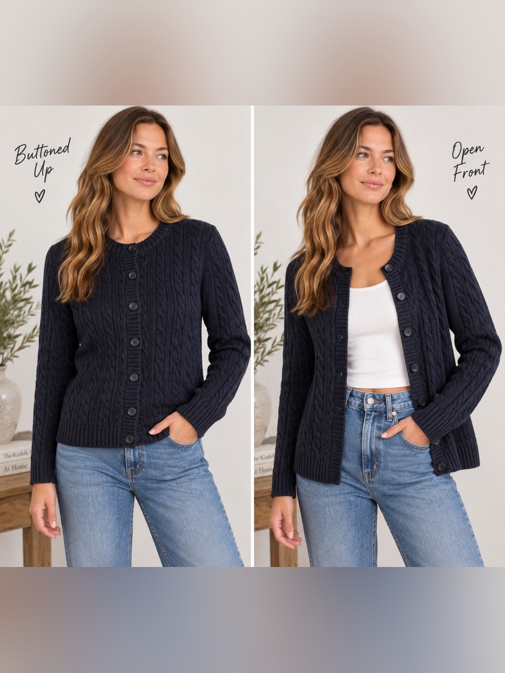 L.L.Bean Women’s L black 100% Cotton Cable Knit Cardigan Sweater